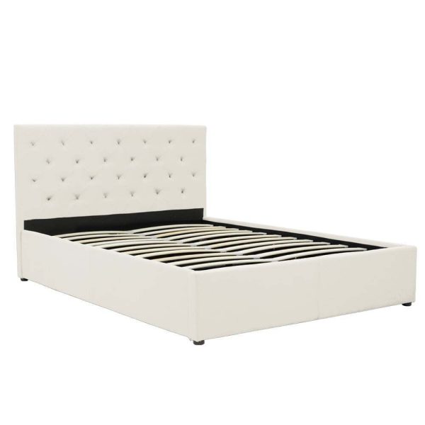 Double Fabric Gas Lift Bed Frame with Headboard – Beige
