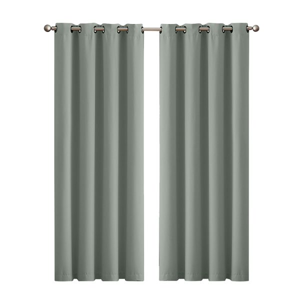 2x Blockout Curtains Panels 3 Layers Eyelet Room Darkening 132x160cm Green