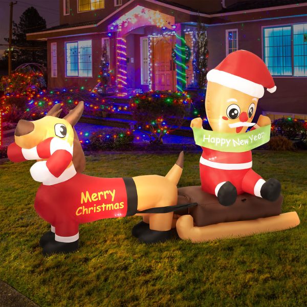 Christmas Inflatable 2.1M Xmas Outdoor Decor Garden LED Light Dog Sleigh