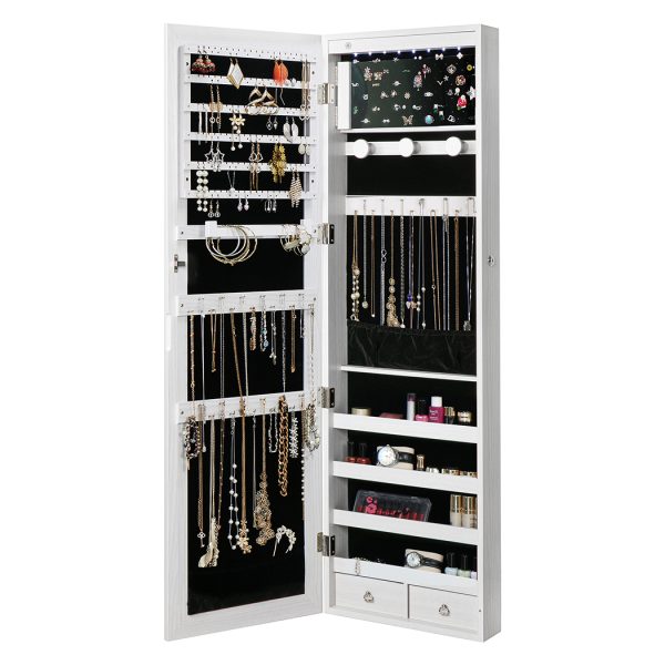 Mirror Jewellery Cabinet LED Light Lockable Box Jewelry Storage Organiser