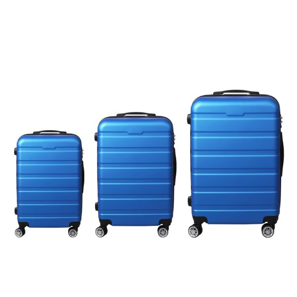 Luggage Suitcase Trolley 3Pcs set 20 24 28 Travel Packing Lock Blue