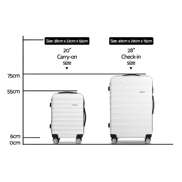Luggage Trolley Set Travel Suitcase TSA Hard Case White – 2 Sets