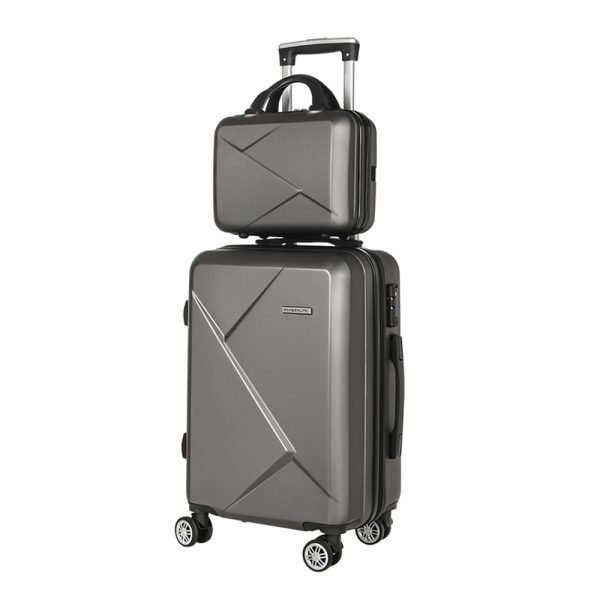 2pc Luggage 12″ 20″ Trolley Travel Suitcase Storage Carry On TSA Lock Dark Grey