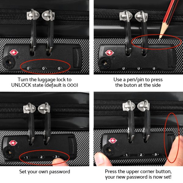 Luggage Trolley Travel Suitcase Set Hard Case Shell Lightweight – Black, 40 L