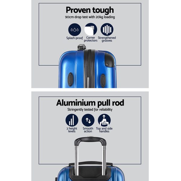 2pc Luggage Trolley Suitcase Sets Travel TSA Hard Case – Blue
