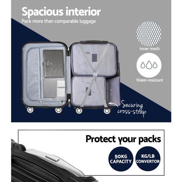 3pcs Luggage Set Travel Suitcase Storage Organiser TSA lock – Black