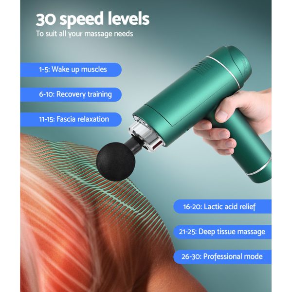 30 Speed Massage Gun 6 Head Vibration Muscle Massager Percussion Relief Green