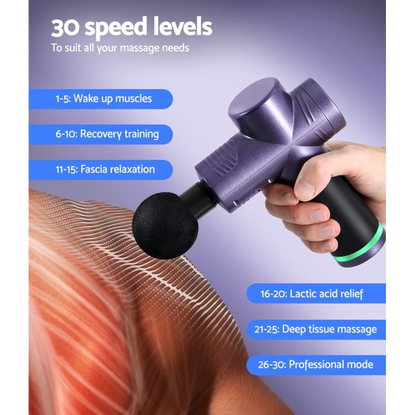 30 Speed Massage Gun 4 Head Vibration Muscle Massager Percussion Relief Purple
