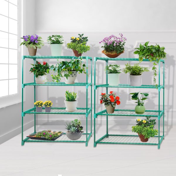 2x 4 Tier Plant Shelve Garden Greenhouse Steel Storage Shelving Frame Stand Rack