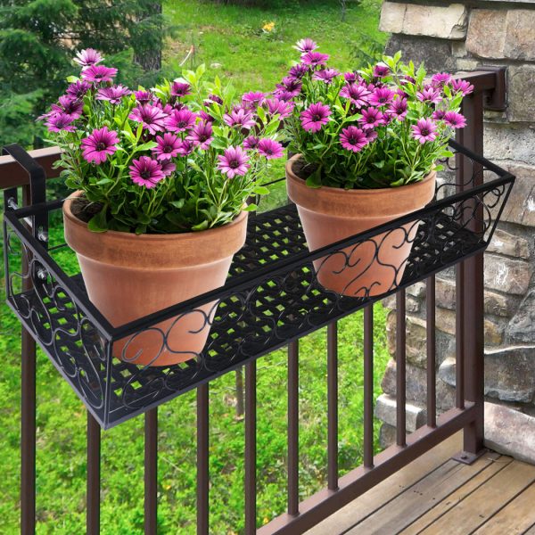 Plant Holder Plant Stand Hanging Flower Pot Basket Garden Wall Rack Shelf Rectangle Black