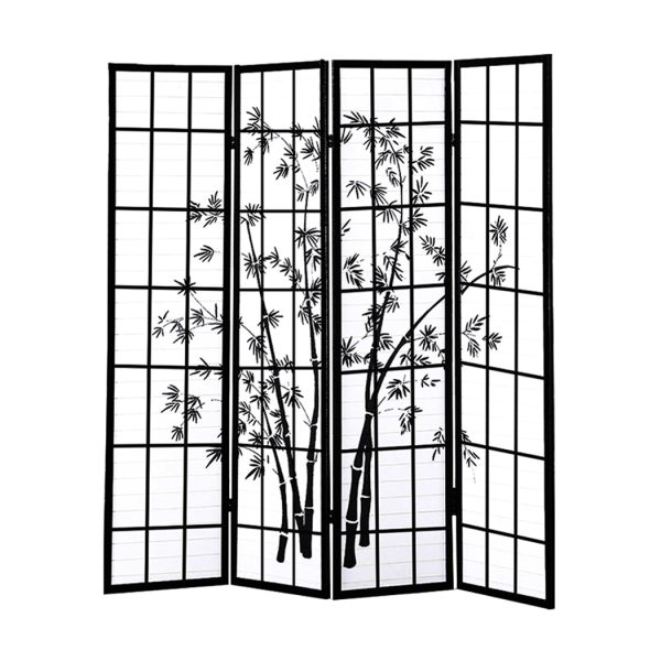 Scituate 4 Panel Room Divider Screen Door Stand Privacy Fringe Wood Fold Bamboo