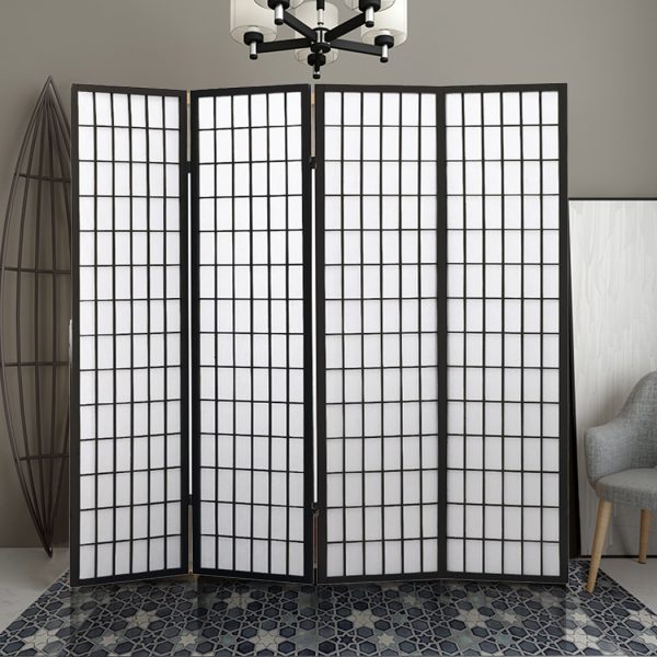 Takoma 4 Panel Free Standing Foldable  Room Divider Privacy Screen Black Frame