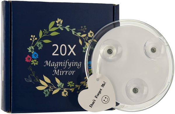 20X Magnifying Hand Mirror with 3 Suction Cups Use for Makeup Application, Tweezing, and Blackhead/Blemish Removal (10 cm)