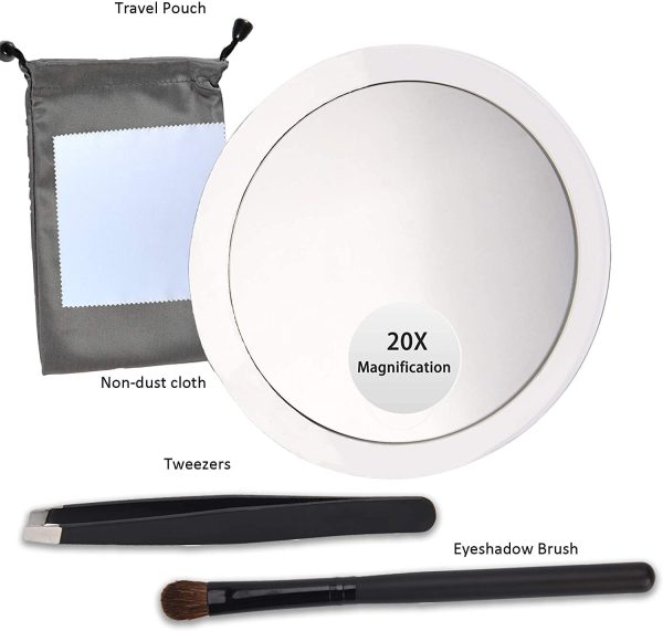 20X Magnifying Hand Mirror with 3 Suction Cups Use for Makeup Application, Tweezing, and Blackhead/Blemish Removal (10 cm)
