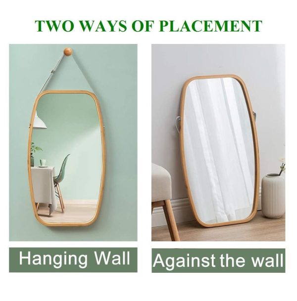 Hanging Full Length Wall Mirror – Solid Bamboo Frame and Adjustable Leather Strap for Bathroom and Bedroom