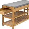 Bamboo Shoe Bench Drawers Lift Top