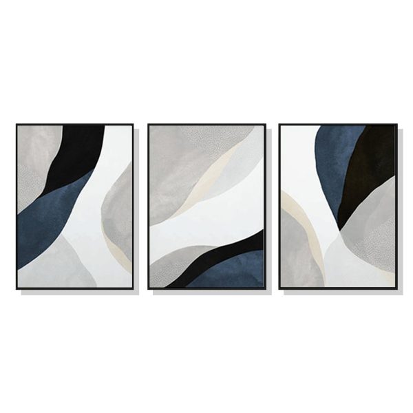 Abstract Navy Blue 3 Sets Black Frame Canvas Wall Art