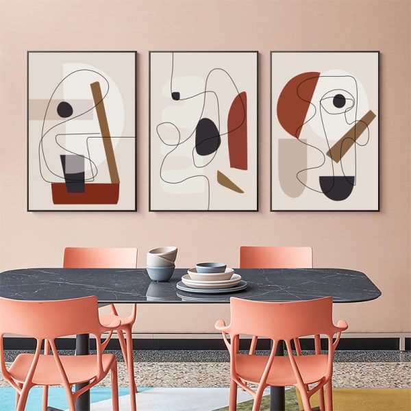 40cmx60cm Abstract Line Art By Picasso 3 Sets Black Frame Canvas Wall Art