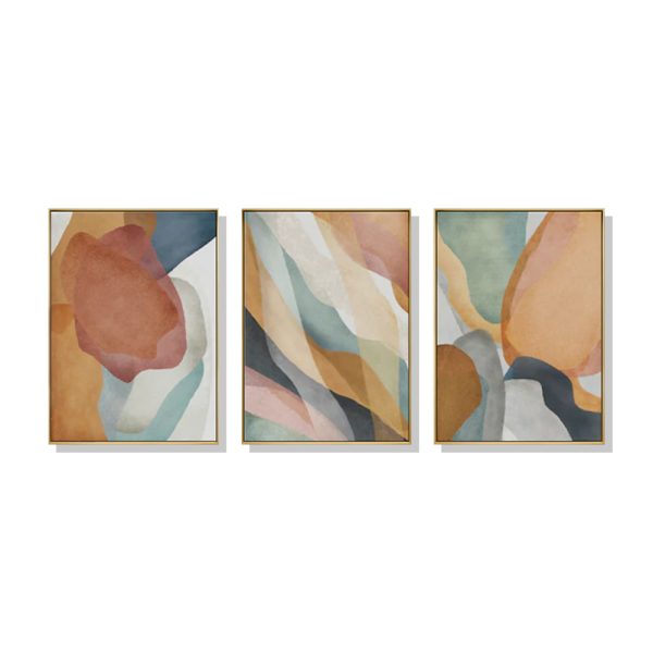 Abstract Orange 3 Sets Gold Frame Canvas Wall Art
