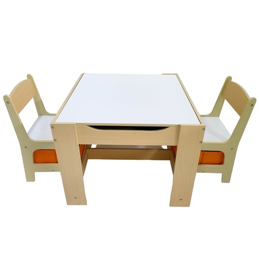 3PCS Kids Table and Chairs Set with Black Chalkboard (White) EK-KTCS-100-RHH