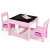 3PCS Kids Table with Lego Baseplate and Chairs Set with Black Chalkboard (Pink)