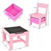 3PCS Kids Table with Lego Baseplate and Chairs Set with Black Chalkboard (Pink)