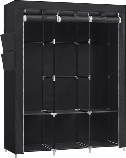 Clothes Wardrobe Portable Closet with Cover and 3 Hanging Rails Black RYG092B02