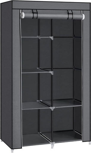 Portable Clothes Storage Organizer with 6 Shelves and 1 Clothes Hanging Rail Grey RYG84GY