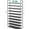 10 Tier Metal Shoe Rack Non-Woven Fabric Shelves Holds up to 50 Pairs Black