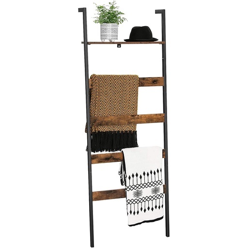 Blanket Ladder Wall-Leaning Rack with Storage Shelf Rustic Brown and Black