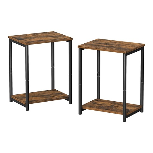 Side Table Set of 2 Vintage Brown with Storage Shelf