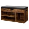 Storage Shoe Bench with Padded Seat 3 Compartments Rustic Brown LHS30BX