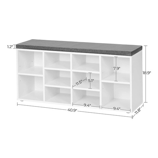 Storage Shoe Bench 10 Compartments with Cushion White and Gray LHS010W01