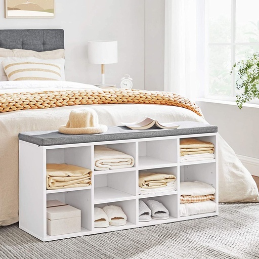 Storage Shoe Bench 10 Compartments with Cushion White and Gray LHS010W01