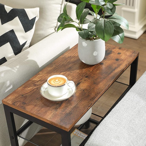 INDESTIC Side Table 3-Tier End Table with Mesh Shelves Industrial Design Rustic Brown