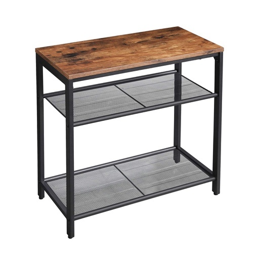 INDESTIC Side Table 3-Tier End Table with Mesh Shelves Industrial Design Rustic Brown