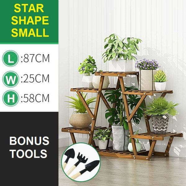 STAR Shape Bamboo Plant Stand Supplier Multi Tier Flower Rack for Indoor Outdoor – 105x25x114 cm