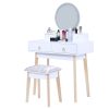 Dressing Vanity Table Stool Set with Make-up LED Lighted Mirror-White