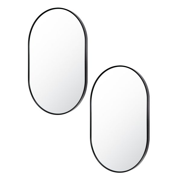2 Set Black Wall Mirror Oval Aluminum Frame Makeup Decor Bathroom Vanity 50x75cm