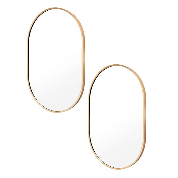 2 Set La Bella Gold Wall Mirror Oval Aluminum Frame Makeup Decor Bathroom Vanity 50x75cm