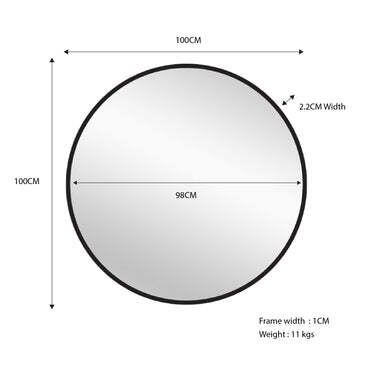 Metal Round Mirror – 100 cm, Black