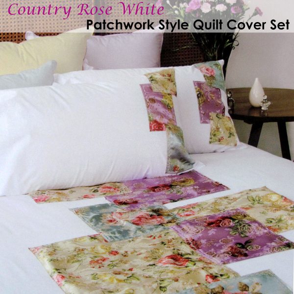Country Rose White Quilt Cover Set Single