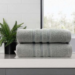 amor classic dobby stripe super soft premium cotton bath towel 2 pcs silver