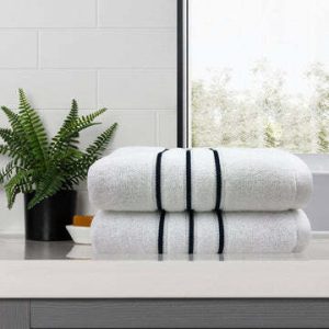 amor classic dobby stripe super soft premium cotton bath towel 2 pcs white