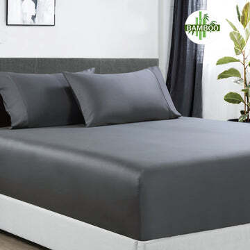 400 thread count bamboo cotton 1 fitted sheet with 2 pillowcases double charcoal