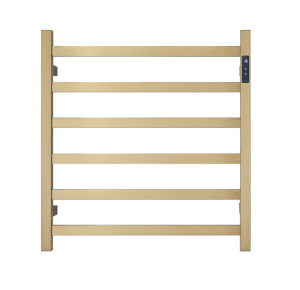 Premium Brushed Gold Heated Towel Rack with LED control- 6 Bars, Square Design, AU Standard, 650x620mm Wide