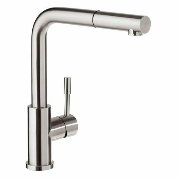 2023 Brushed Nickel Stainless steel L shape pull out with spray function spring kitchen mixer tap faucet Stainless steel Made PVD plated