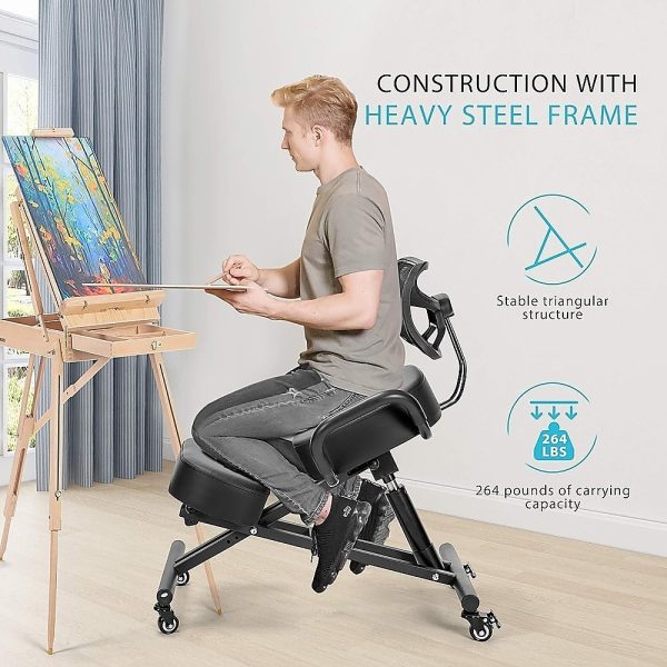 Ergonomic Kneeling Posture Chair with Backrest Adjustable Height and Casters