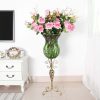 85cm Blue Glass Tall Floor Vase and 12pcs Pink Artificial Fake Flower Set