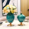 2X 42cm Ceramic Oval Flower Vase with Gold Metal Base Dark Blue